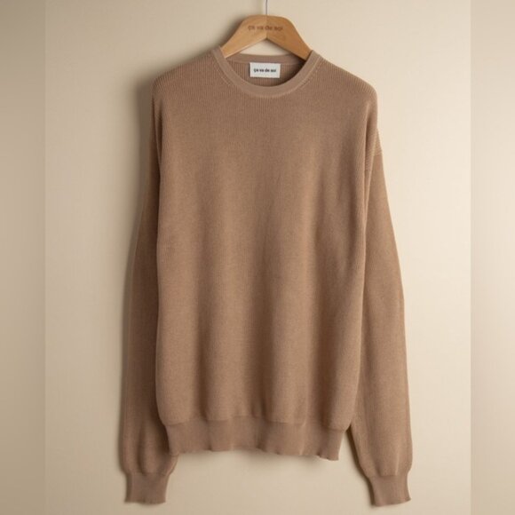 Ça Va de Soi Salento Cardigan-Stitch Crewneck Pullover – 100% Egyptian Cotton - Picture 1 of 12